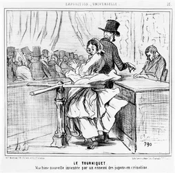 Turnstile at the Universal Exhibition in Paris, Cartoon from the 
